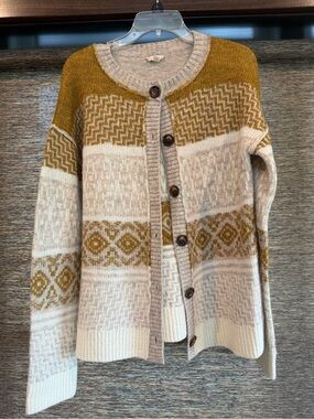 Hem & Thread Mustard and Cream Patterned Button-Front Cardigan